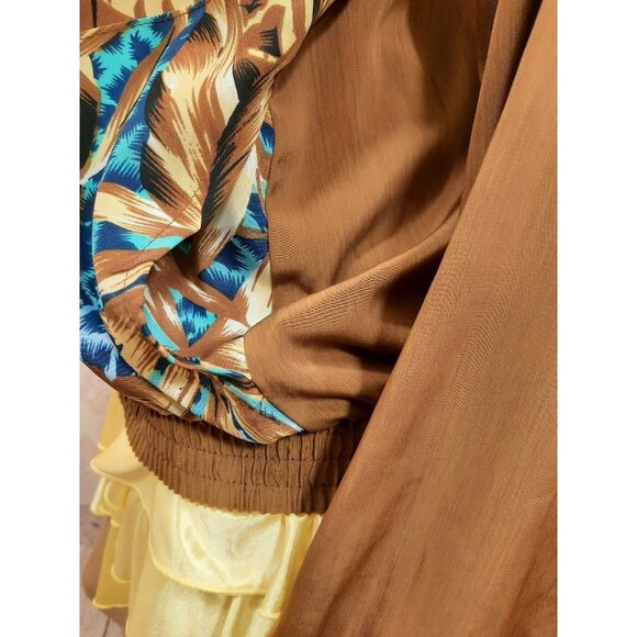 Vintage 80s Womens Bomber Jacket Blue Leopard Print Brown Palm Leaves Size S M - Picture 10 of 11